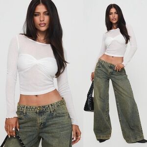 NWT Princess Polly November Long Sleeve Top in White US 4